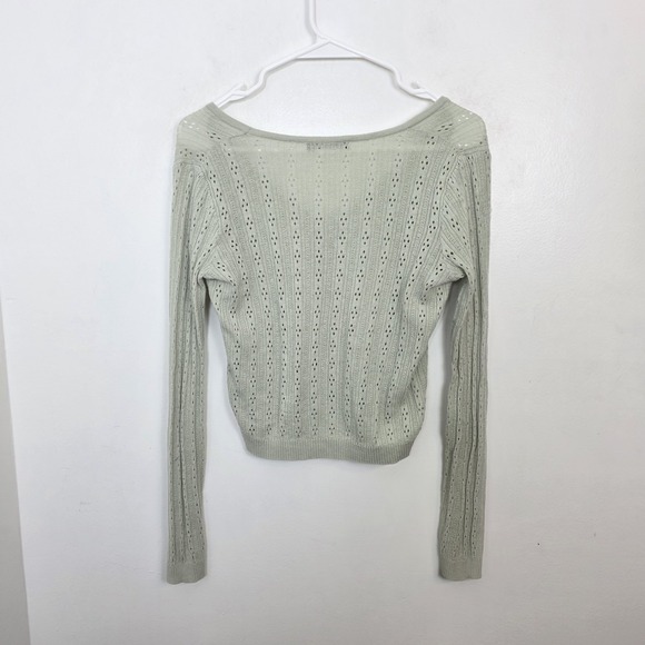 Brandy Melville Pastel Green Dainty Eyelet Open Knit Front Tie Cardigan Size M - Picture 7 of 8